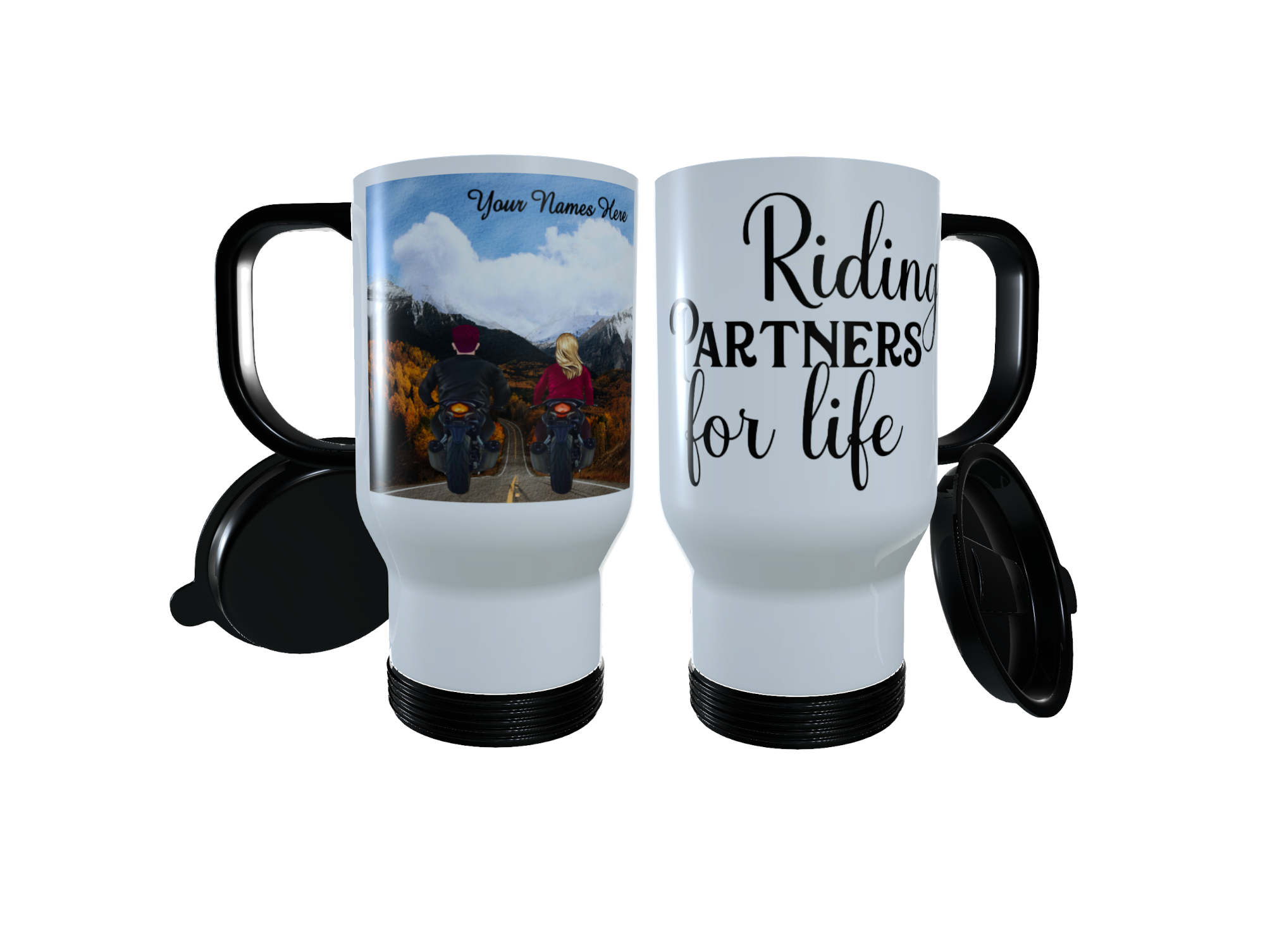 Couples Motorbike Travel Mug , Custom Motorbike Thermos Mug - Click Image to Close